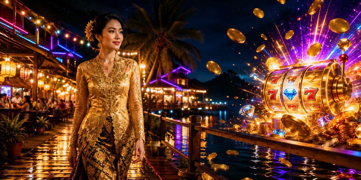 Pemain Sabah bergaya kebaya menikmati permainan slot jackpot dalam talian di platform hot321